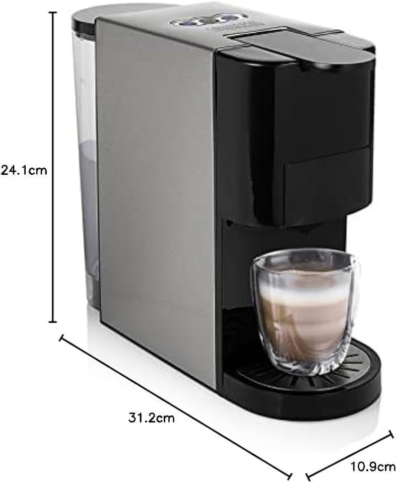 Espressor multicapsule Princess 5 în 1 – Compatibil cu Nespresso, Dolce Gusto, Lavazza a Modo Mio și ESE Pads, capacitate 0,8 l, 1450 W, argintiu, negru