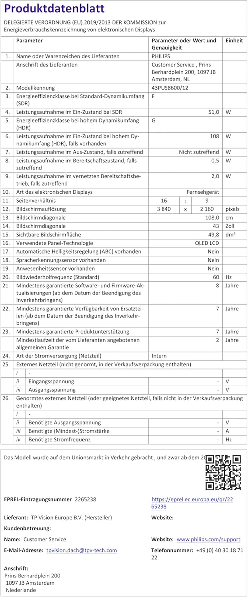 Televizor inteligent Philips Ambilight 43PUS8600 4K QLED - ecran de 43 de inci cu P5 Perfect Picture Engine Ultra HD, sistem de operare Titan, Dolby Vision și sunet Dolby Atmos