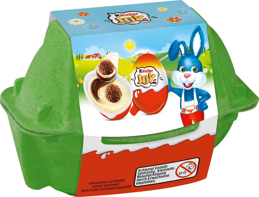 Kinder Joy pack de 2 - La mitad con deliciosa crema de leche y cacao y bolitas crujientes, y la otra mitad con una gran sorpresa - Chocolate de Pascua, dulces de Pascua - Regalo de Pascua - 40g