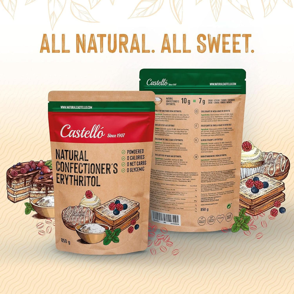 Eritritol natural - Azúcar glaseado | 10G = 7G azúcar, 850 gramos Edulcorantes Naty Shop