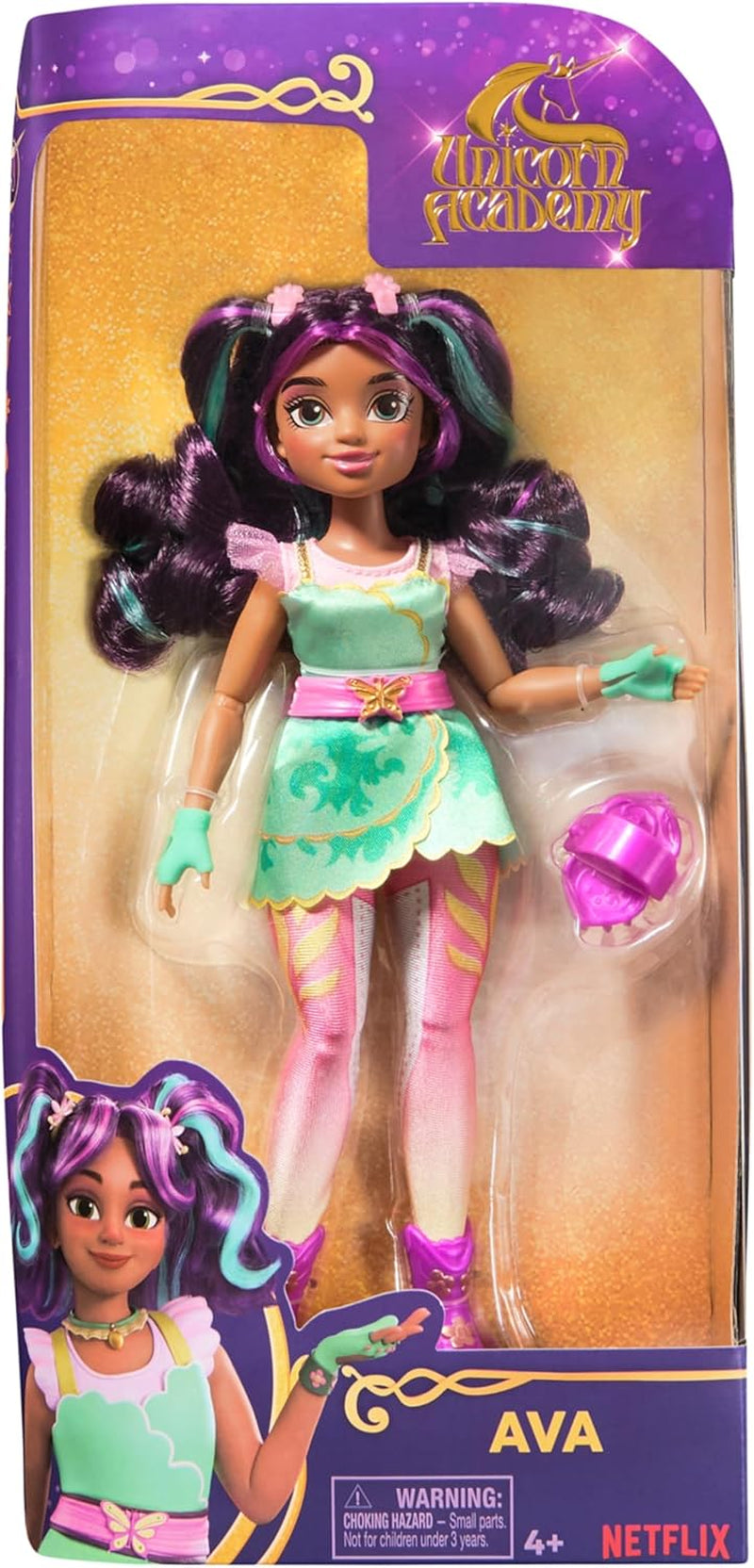 Unicorn Academy Ankleidepuppe Ava - die Originalpuppe zur beliebten Netflix-Serie, 24 cm groß und mit 7 Accessoires für fantasievolles Rollenspiel, für Kinder ab 4 Jahren