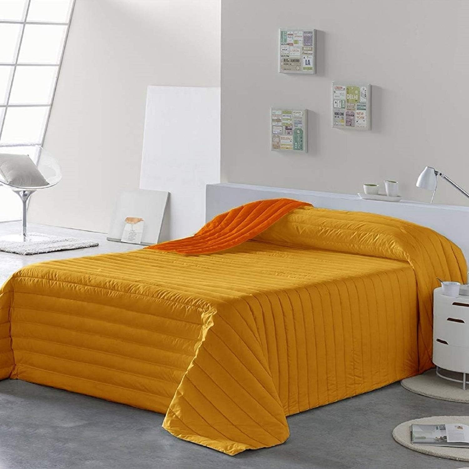 PETTI Artigiani Italiani - Funda cama individual, funda doble cara, funda de muelles, azul medianoche, blanco, 100% Made in Italy Edredones y edredones Naty Shop Naranja Medidas cama 140 (240X260 Cm)