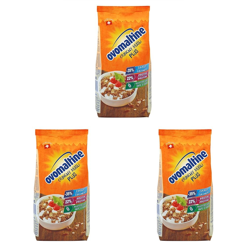 Ovomaltine Crunchy Protein Muesli Plus - Mezcla crujiente de cereales con avena, que contiene un 22% de proteínas, con un tercio menos de azúcar y un crujido incomparable (1 x 300g)