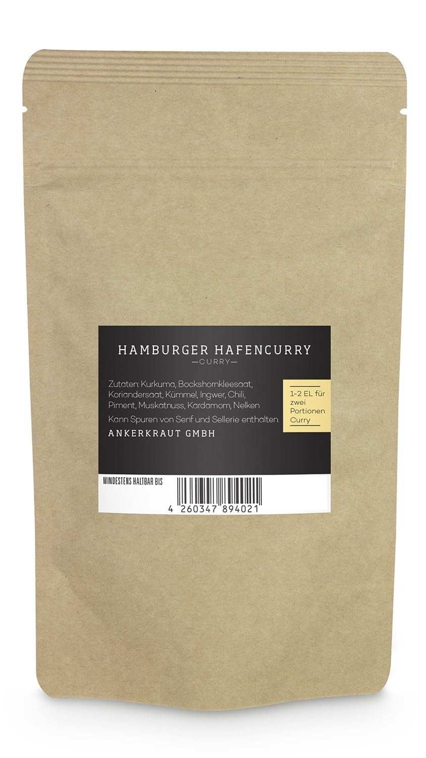 Ankerkraut Hamburger Hafencurry, Curry Gewürz ohne Salz, lecker würzen, einfach kochen, 150 g im aromadichten Beutel