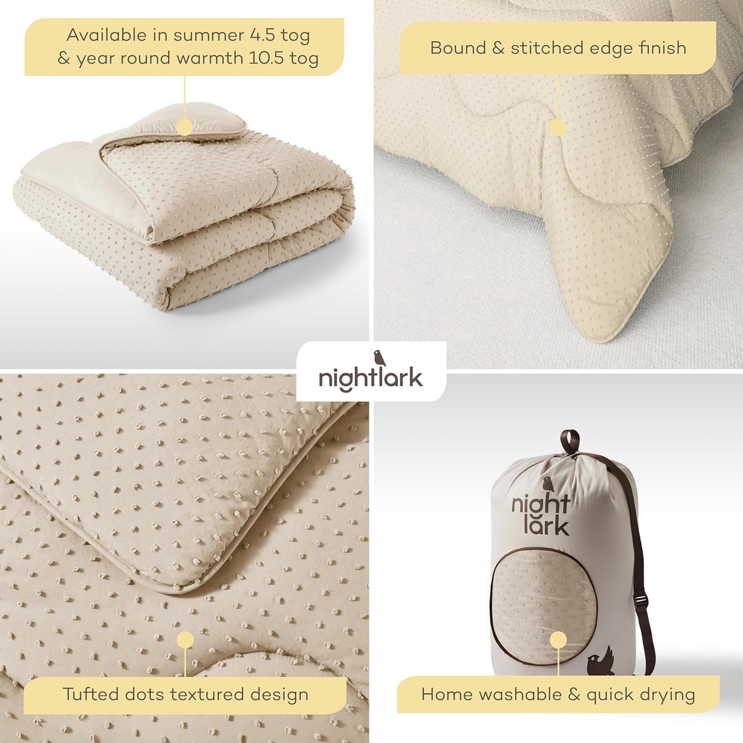 Night Lark Plapumă fără capac, 4.5 Tog, dimensiune rege, colecție Tufted Dot, lenjerie de pat de lux, hipoalergenic, lavabil la mașină, nisip cald Plapumi si pilote Naty Shop