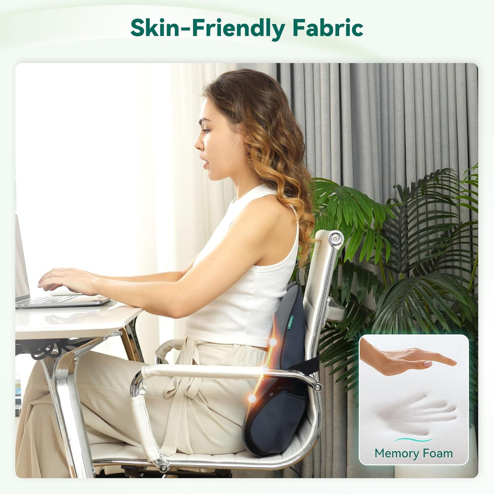 Pernă ergonomică Snailax pentru suport lombar cu masaj și căldură, pernă pentru spate Shiatsu din spumă cu memorie, pernă pentru șezut cu 3 intensități de masaj | 2 niveluri de căldură | 3 temporizatoare | postură confortabilă în șezut