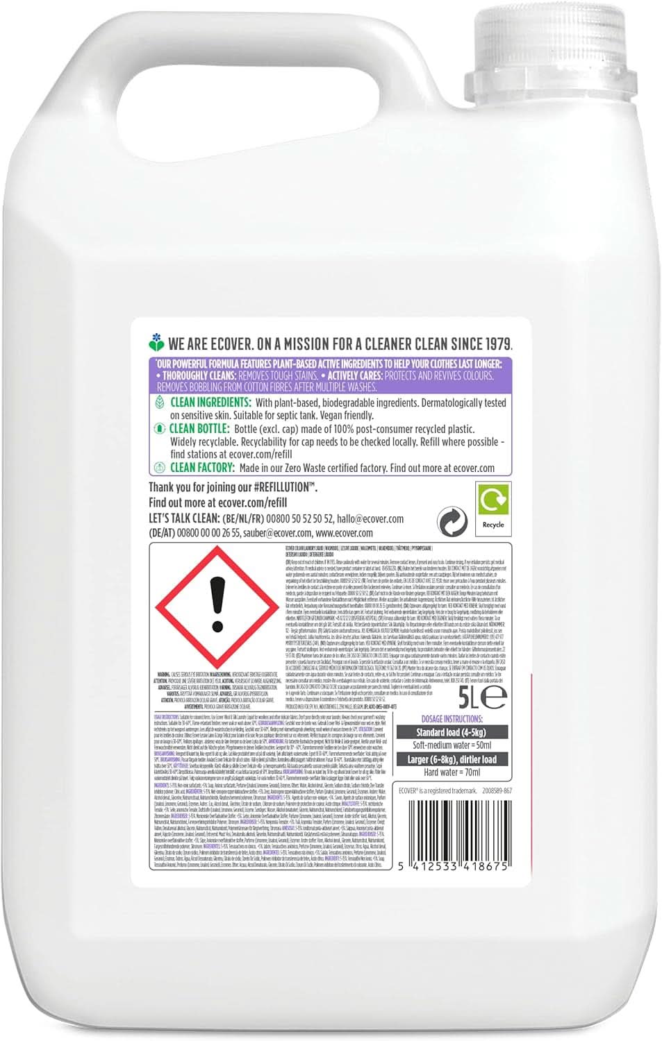 Ecover Color Apple Blossom & Freesia Laundry Detergent, Detergente líquido con ingredientes vegetales para conservar y proteger la ropa Naty Shop