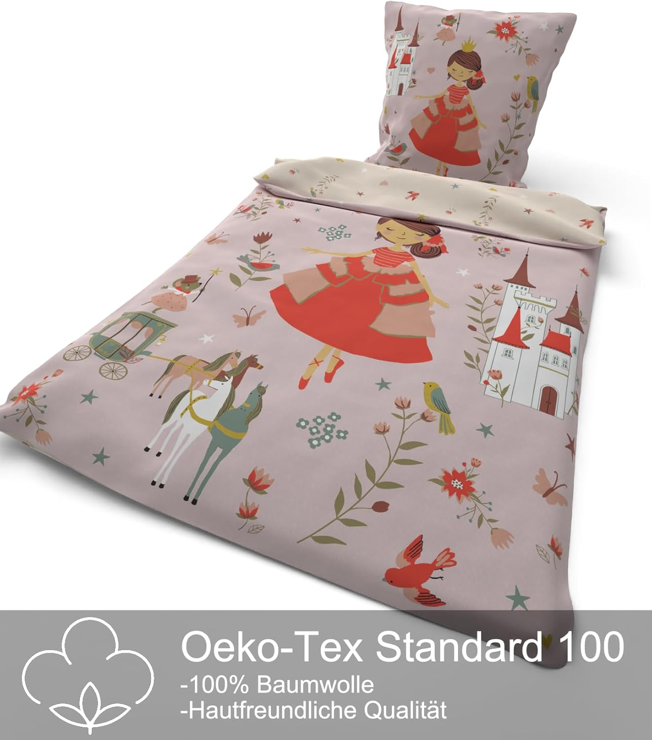 Skybrands Bettwäsche Prinzessin 135X200 [Mit Beutel] Einhorn Mädchen Bettwäsche Baumwolle 2 TLG. 1X Bettbezug 1X Kissenbezug Tienda Naty