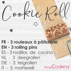 ScrapCooking 3798 Juego de rollos de galletas navideñas – 3 mini rollos de madera con motivos – Dekos mit Prägung – Forma para Kekse, Sandgestrahlt, Kekse