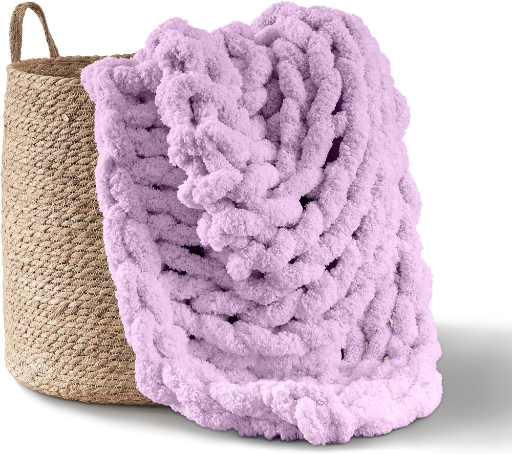 Manta de punto grueso, manta, 100% tejida a mano con hilo de chenilla jumbo (127 X 152,4 Cm, gris lila) Adyrescia Purple Camas y Edredones 50 "X60"