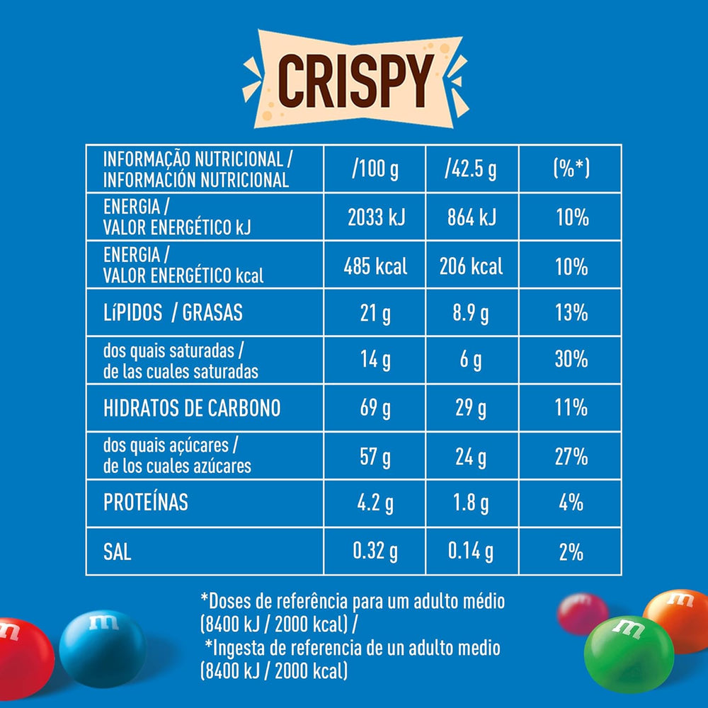 M&M'S Crispy, lentejas crujientes de chocolate y centro crujiente, chocolate, 1 paquete (1 x 340 g) (paquete de 2)