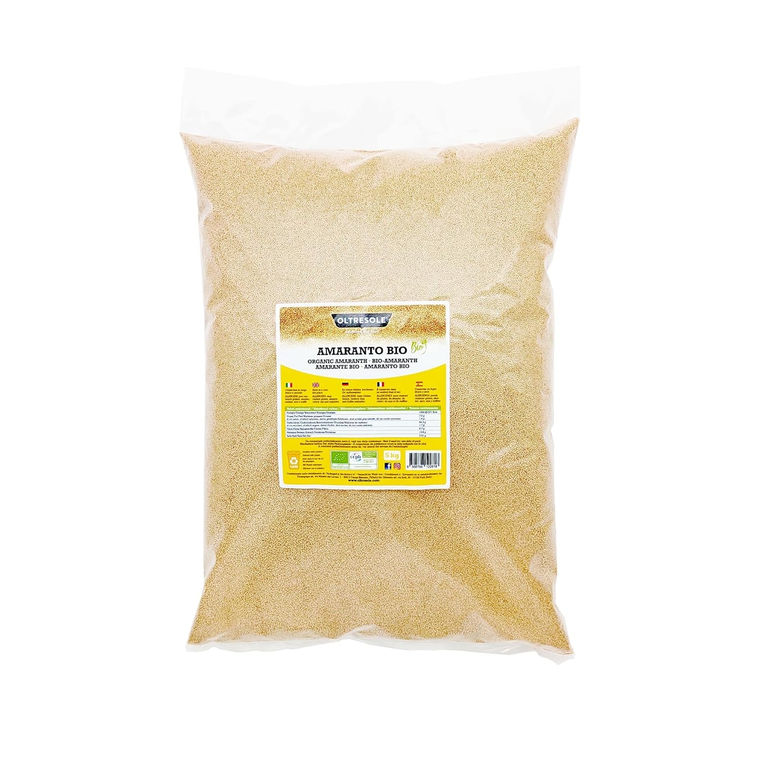Amaranto orgánico 5 kg, granos crudos en granos, semillas de cultivos orgánicos controlados, rico en fibra, minerales y vitaminas, paquete económico