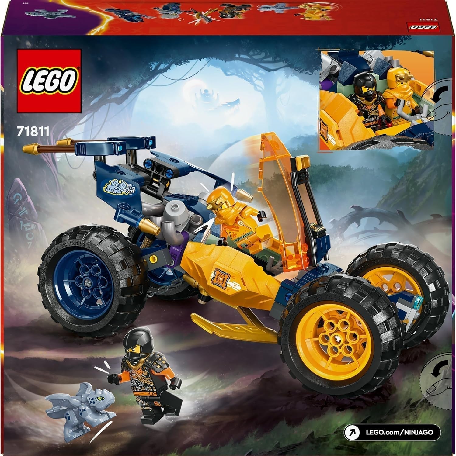 LEGO NINJAGO Buggy todoterreno ninja de Arin, juguete ninja con coche, dragón y 4 minifiguras, set de aventura modelo Buggy para niños, regalo de cumpleaños para niños y niñas de 7 años 71811 Juegos de construcción Beuche den LEGO-Store