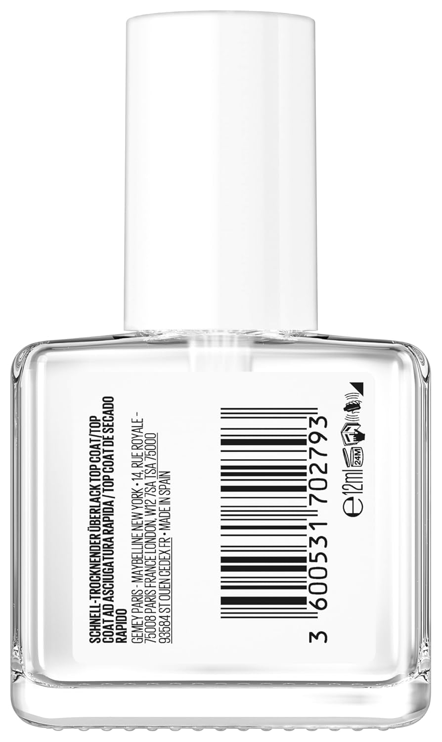 Maybelline New York Esmalte de Uñas, Quick Dry Top Coat Express Manicura, Transparente, 12 ml