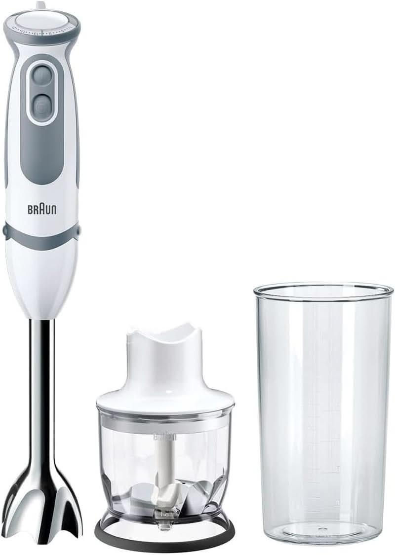 Braun Stabmixer MQ 5200WH - Multiquick 5 Vario Pürierstab Mit Edelstahl Mixfuß, 1000 Watt, Inkl. 600 ml Mix- & Messbecher, Weiß/Grau Kitchen Naty Shop Versión 2019 – Zerkleinerer
