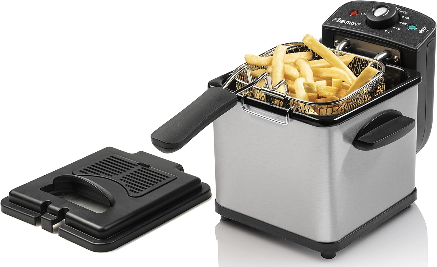 Freidora de aceite Bestron, Mini freidora para 1 ración de patatas fritas, pescado o nuggets Electrodomésticos Naty Shop Silver