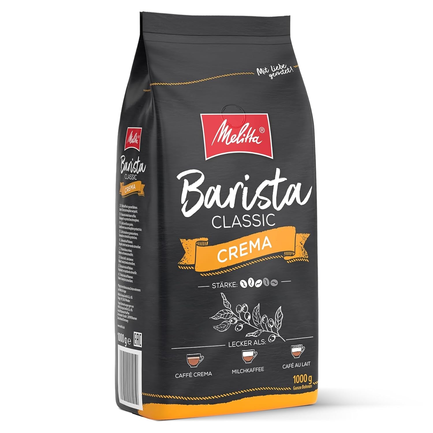 Melitta Barista Classic Crema, Ganze Kaffee-Bohnen 1kg, ungemahlen, Kaffeebohnen für Kaffee-Vollautomat, mittlere Röstung, Stärke 3, Verpackung kann variieren