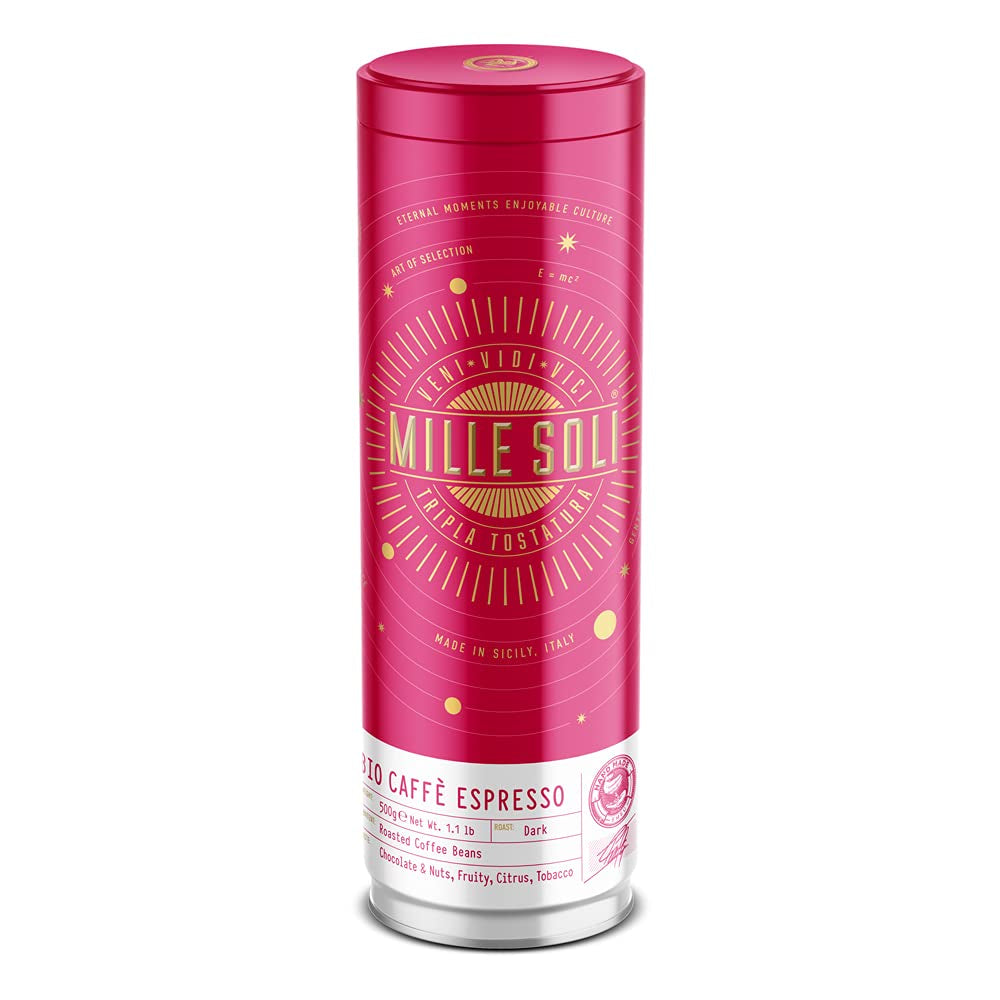 Boabe de espresso organice 500g într-o cutie de cafea etanșă - calitate superioară și reutilizabile - boabe de cafea premium prăjite în Sicilia