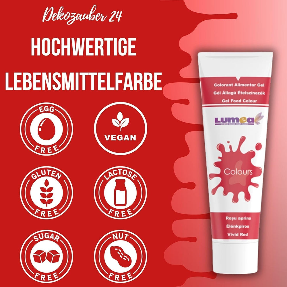 Dekozauber24 Colorant alimentar roșu, gel, 30g, vegan, fără zahăr, foarte concentrat, colorant alimentar roșu pentru fondant, cremă de unt, băuturi și multe altele