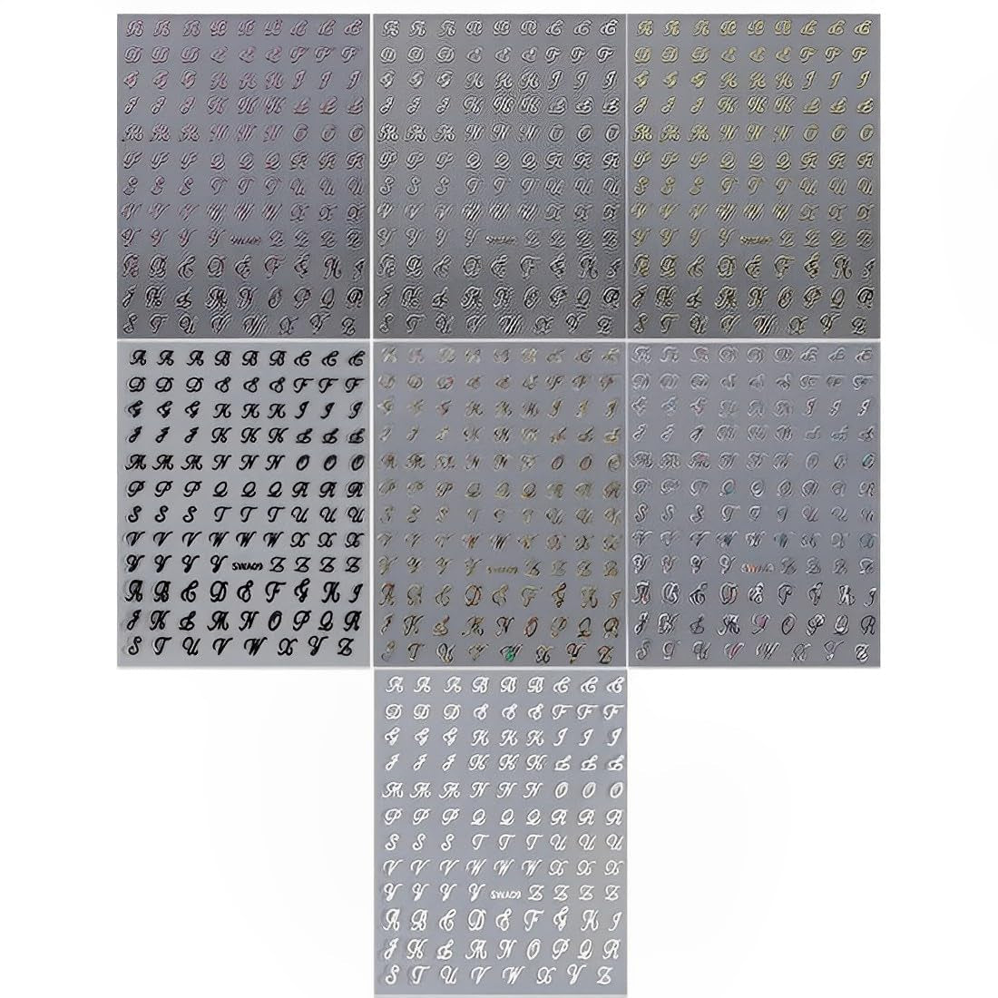 7 Blätter 3D Alphabets Nagelsticker Nagelfolie Selbstklebend Buchstaben Aufkleber Nägel Zubehör Nagelaufkleber Klebebuchstaben Aufkleber Selbst Gestalten Letter Letters Nail Art Stickers