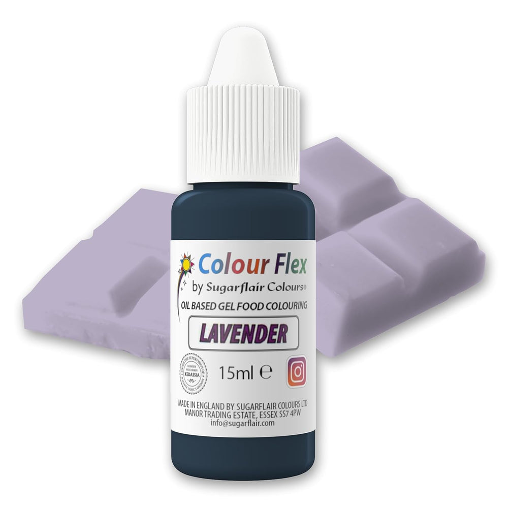 Colorant alimentar pe bază de ulei Sugarflair Colourflex Lavandă, colorant alimentar lichid foarte concentrat pentru cremă de unt, ciocolată, aluat, fondant, glazură și multe altele - 15 ml