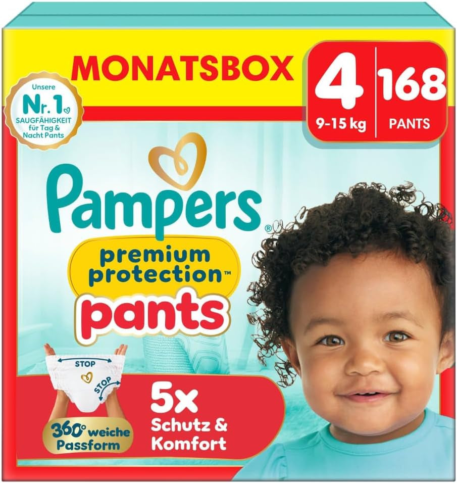 Pampers Premium Protection Pants Talla 7, 123 pañales, 15 kg+, con ajuste de 360° y puños suaves antifugas para una comodidad y protección óptimas