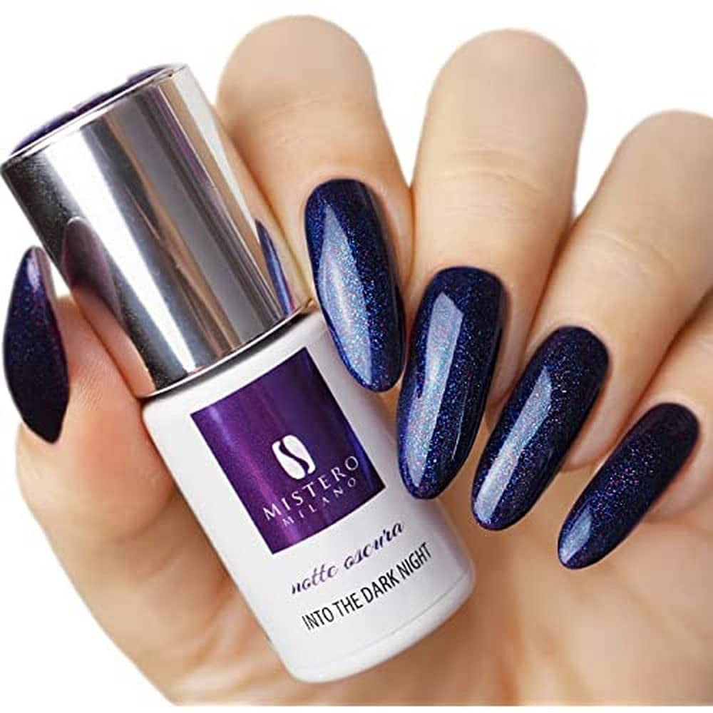 Esmalte de uñas con purpurina UV Mistero Milano - Esmalte de uñas LED - Híbrido con purpurina - Cobertura total - 7 ml Into the Dark Night