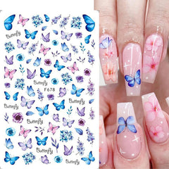 JMEOWIO Nagelsticker Schmetterling 8 Blätter Nagelaufkleber Selbstklebend Blau Schwarz Gold Schmetterling Nail Art Dekoration Nagel Design Zubehör