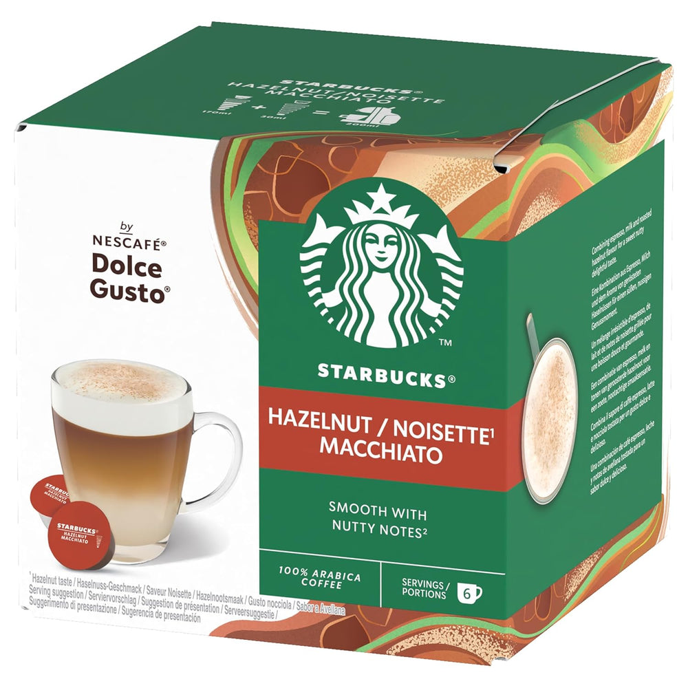 STARBUCKS Hazelnut Macchiato by Nescafé Dolce Gusto, Dunkle Röstung, Kaffeekapseln 6 x 12 (72 Kapseln)