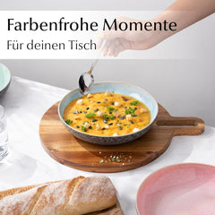 MIAMIO - Farfurii de masă, set de 6 (850 ml) / Farfurii mari și adânci pentru paste, set de farfurii pentru 6 persoane, bol de salată ceramic / Se poate spăla în mașina de spălat vase și în cuptorul cu microunde - Colecția Las Palmitas