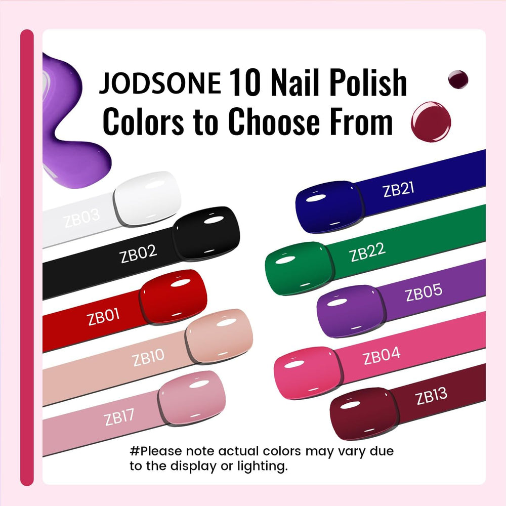 JODSONE Juego de esmaltes de uñas de 12 piezas, combinación de 10 colores, 2 capas base y capa superior, esmalte de uñas de secado rápido para aficionados y principiantes