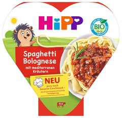 Espaguetis a la boloñesa ecológicos HiPP con hierbas mediterráneas (6 x 250 g), aptos para niños a partir de 1 año, ligeramente cocidos al vapor, condimentados para niños, calidad ecológica