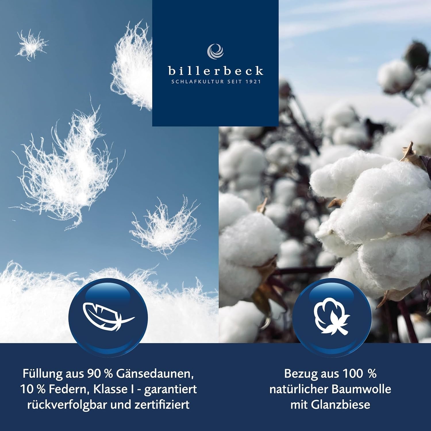 Edredón de plumas Billerbeck Martina® - Edredón 135 X 200 Cm - Edredón para todas las estaciones - Apto para alérgicos - 90% plumón de ganso, 10% plumas de ganso - Blanco Edredones y edredones Naty Shop