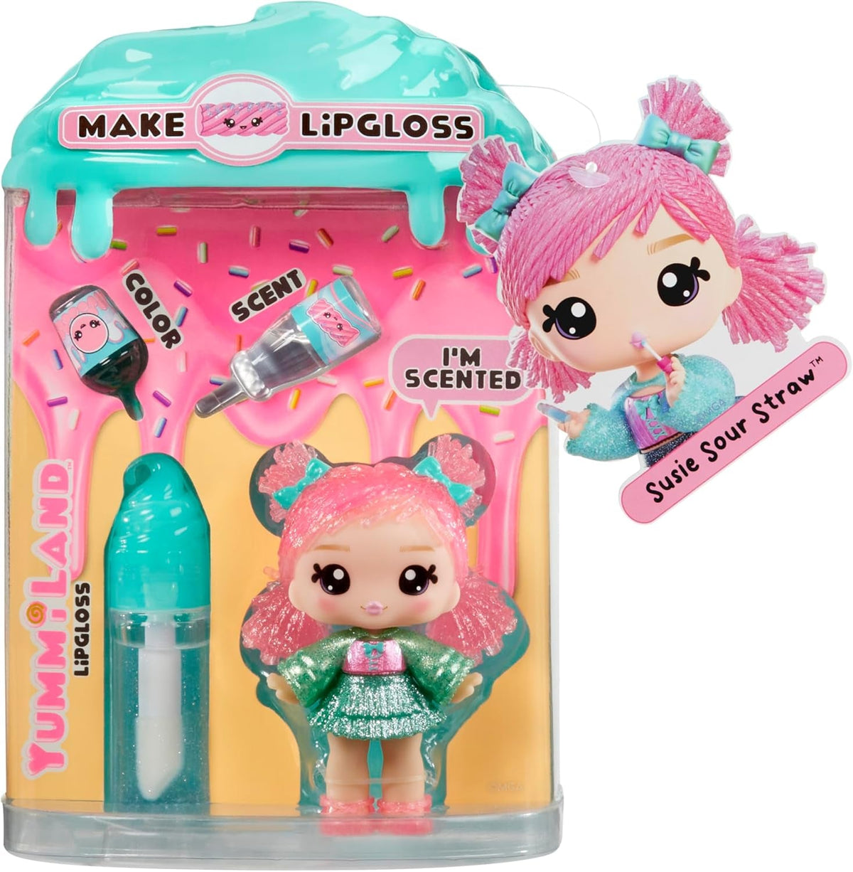 Păpușa Yummiland pentru luciu de buze - Susie Sour Straw - Include set de luciu de buze DIY, Potrivit pentru copii cu vârsta de 4 ani și peste, Seria 2