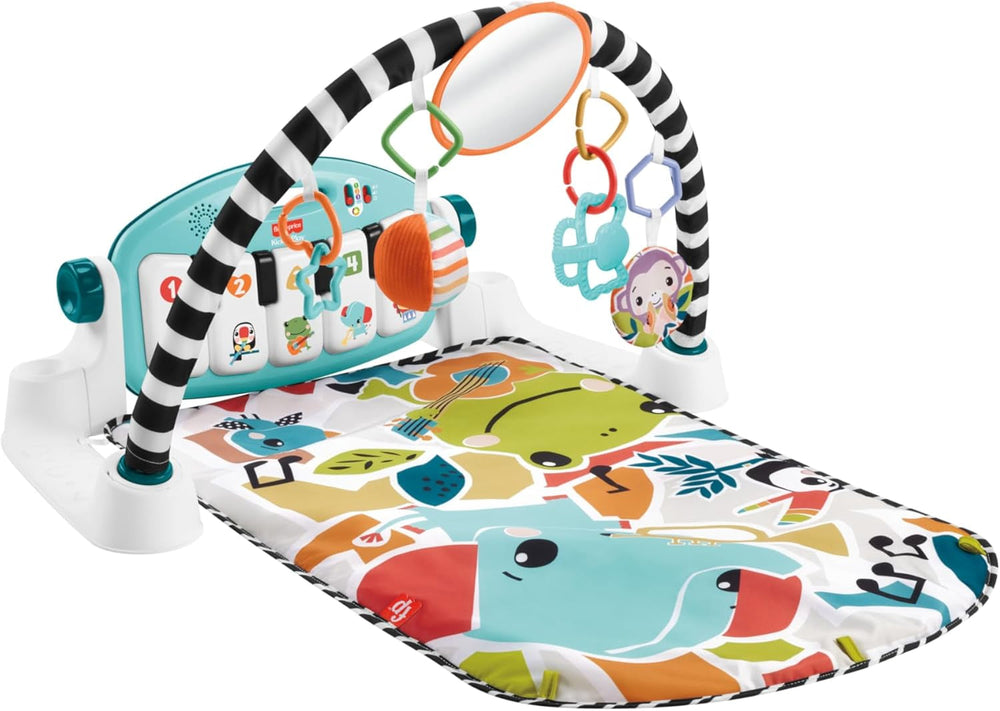 Fisher-Price Kontrast Kick & Play pătură cu pian pentru bebeluși, pătură distractivă cu pian, jucărie muzicală portabilă cu conținut de învățare Smart Stages, de la 0 luni, albastru, versiune franceză, HWY56 Jucarii Bebe Naty Shop Contrast Kick Play