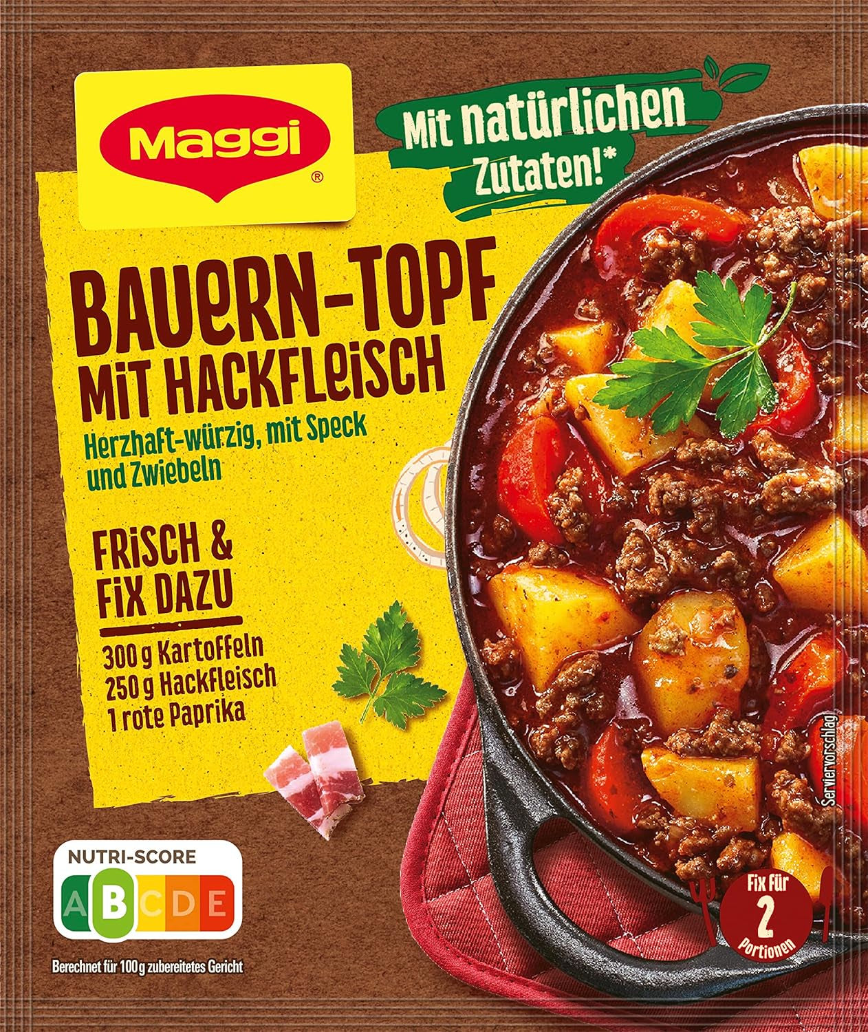 MAGGI Fix für Bauern-Topf mit Minkfleisch, Würzmischung, mit natürliche Ingredient*, para 2 porciones, 1 paquete (1 x 39 g)