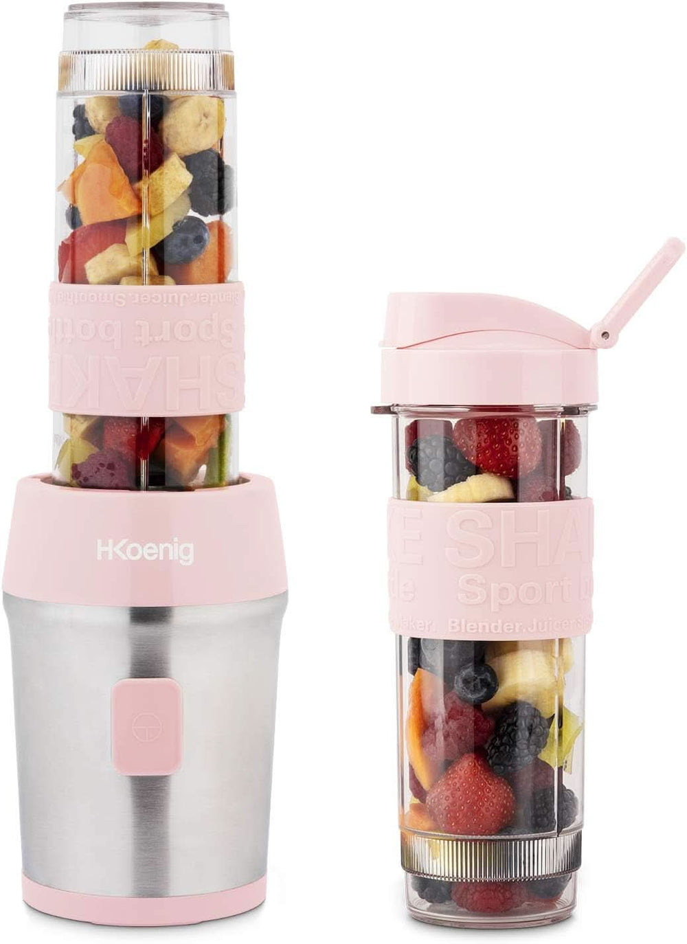 H.Koenig Smoothie Maker SMOO9 - Mini Batidora De Pie - Mini Batidora - 300 Watt - 570 Ml - Edelstahl - 2 Kunststoffflaschen - Sin Bpa, Trigo Cocina Naty Shop Pastelrosa