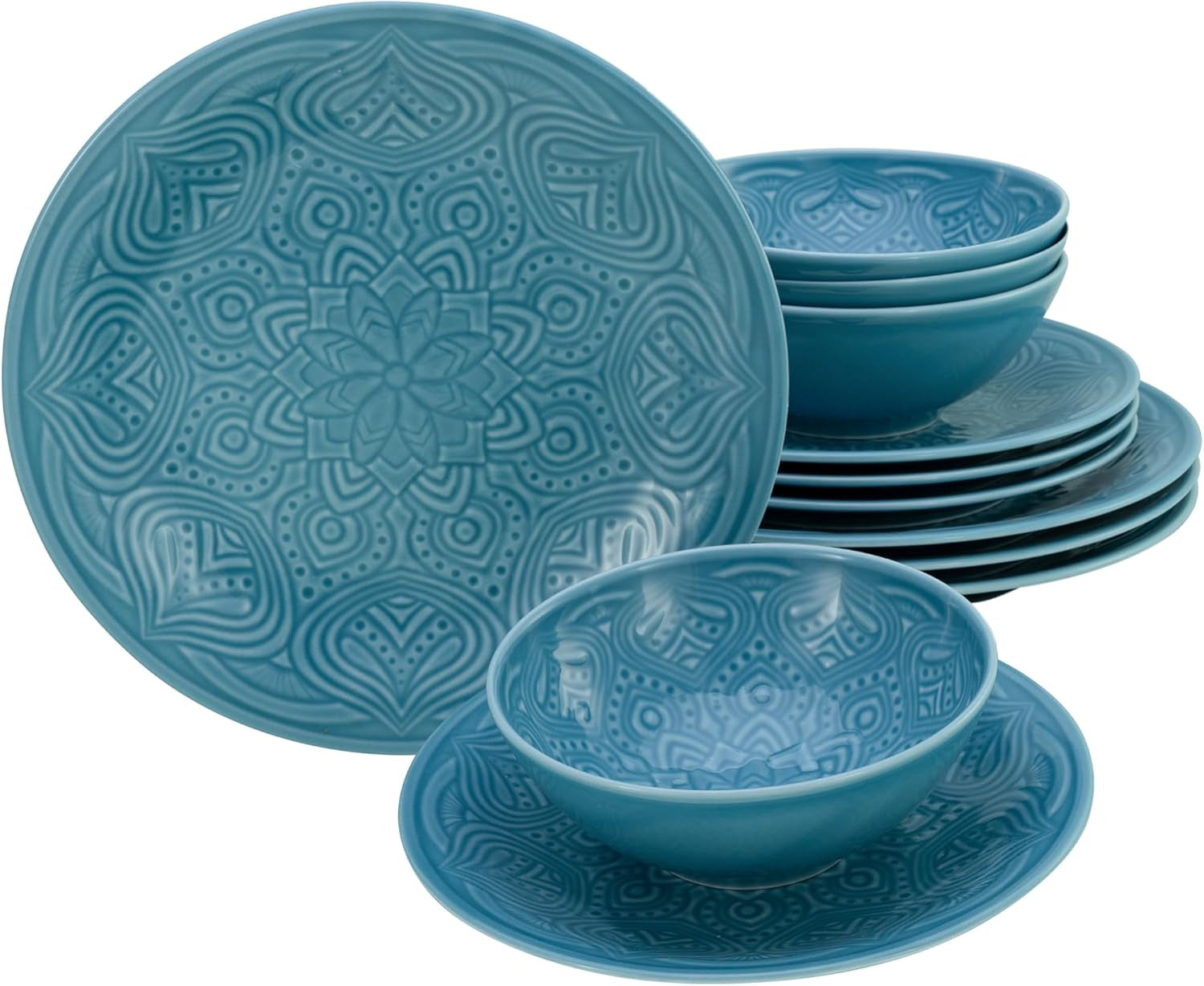 Creatable, 21627, Serie Orient Mandala, 18-Teiliges Geschirrset, Teller Set Aus Porzellan, Spülmaschinen- Und Mikrowellengeeignet, Made in Europe Seturi vesela masa Naty Shop Aquamarine Teller Set 12 Teilig