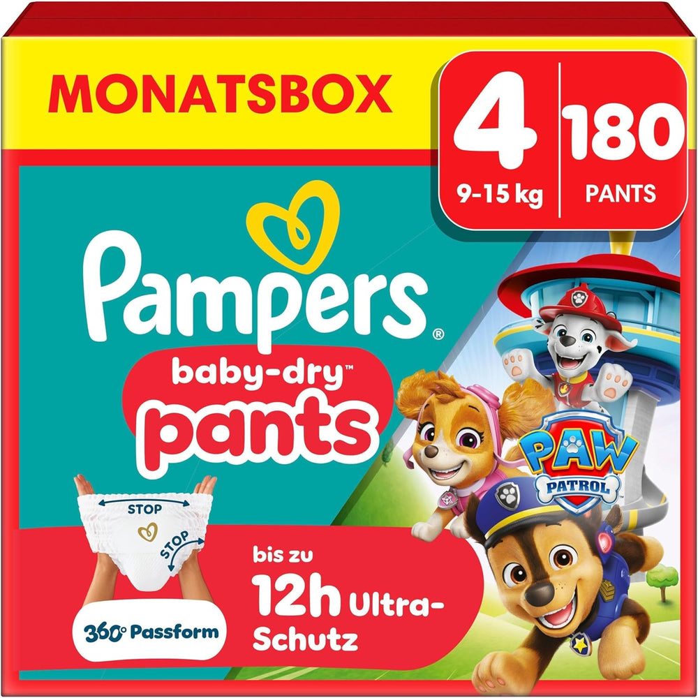 Pampers Baby Dry Pants Diaper Patrol Puppy Edition, talla 5, 160 pañales, 11 kg - 17 kg, ajuste de 360° con tope y sistema de protección