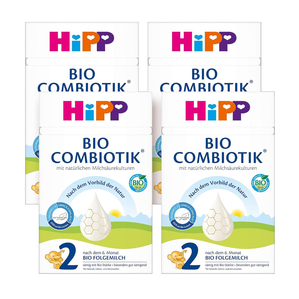 HiPP 2 Organic Combiotik (4 x 600g), leche de continuación a partir de los 6 meses, con almidón, cultivos naturales de ácido láctico, GOS, Omega-3 (DHA, ALA), de la mejor calidad biológica