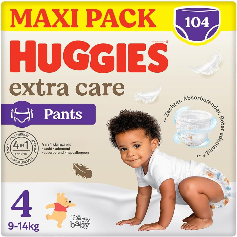 Pañales Huggies Extra Care Talla 4 (9-14 kg), 4 paquetes de 26 pañales - 4280 g