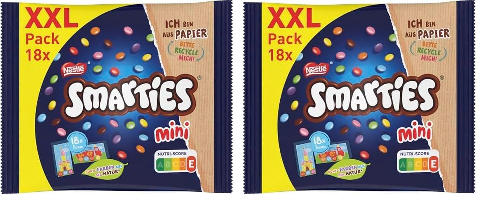 Nestlé SMARTIES Bolsitas Mini XXL, Lentejas Color Chocolate, Ideal para Compartir y Disfrutar con Familiares y Amigos, Colores Naturales, Envase Reciclable, Paquete de 2 (1 x 259g)