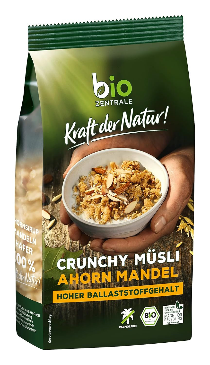 Muesli crujiente con frutos rojos Biozentrale | 375 g Muesli ecológico | Ideal para el desayuno y tu taza de muesli para llevar | Una alternativa a las barritas de muesli