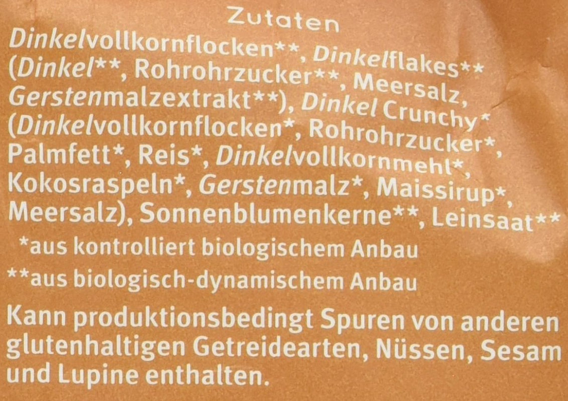 Muesli de espelta crujiente Hof (1 x 425 g) Paquete de 1