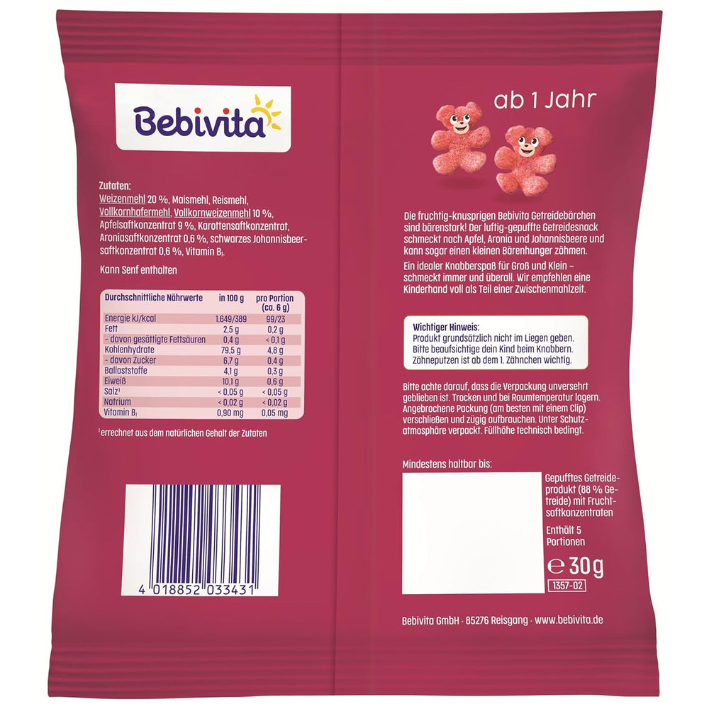 Ositos de cereales con superfrutas (9 x 30 g): snacks para niños a partir de 1 año, endulzados únicamente con fruta, diversión ideal para toda la familia