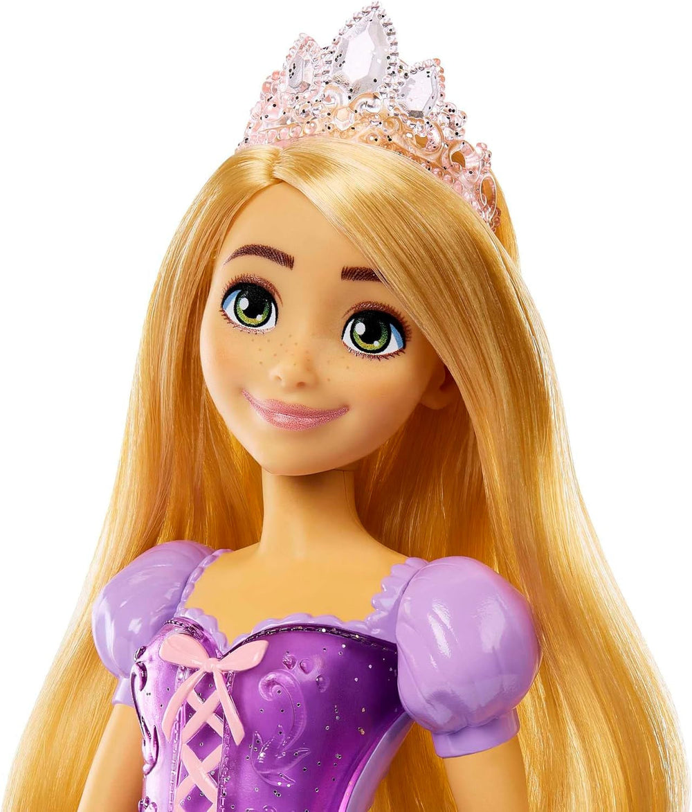 Mattel Disney Princess Rapunzel doll, Păr lung de coafat, Mobil, Pantofi și diademă detașabile, Cadouri Disney, Jucării de la 3 ani, HLW03 Papusi Naty Shop