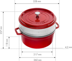 STAUB Gusseisen Bräter/Cocotte, Mit Dämpfeinsatz Aus Edelstahl, Rund 26 Cm, 5,2 L, Aromaregen Funktion Für Optimale Befeuchtung, Für Alle Herdarten Inkl. Induktion & Backofen, Kirschrot, Rot Moldes y bandejas para repostería Naty Shop