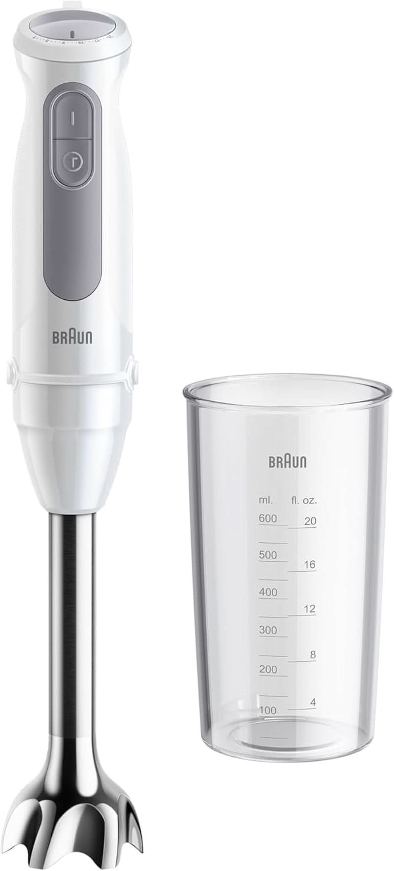 Braun Stabmixer MQ 5200WH - Multiquick 5 Vario Pürierstab Mit Edelstahl Mixfuß, 1000 Watt, Inkl. 600 Ml Mix- & Messbecher, Weiß/Grau Kitchen Naty Shop Versión 2024 - Stabmixer