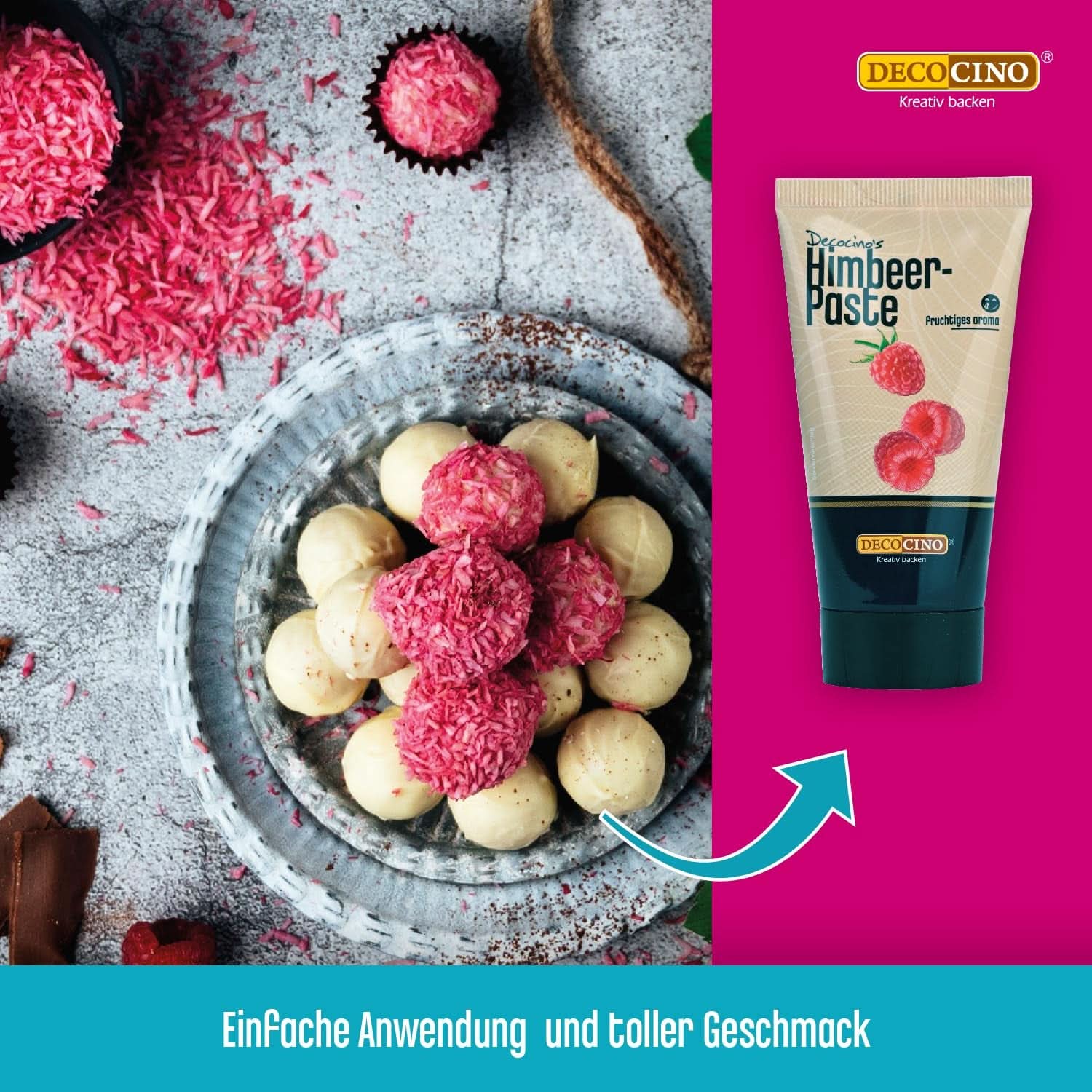 DECOCINO Pastă de zmeură, 50 grame, aromă de copt cu aromă naturală de zmeură, pentru rafinarea ciocolatei, deserturilor și prăjiturilor Glazuri si Decor Naty Shop