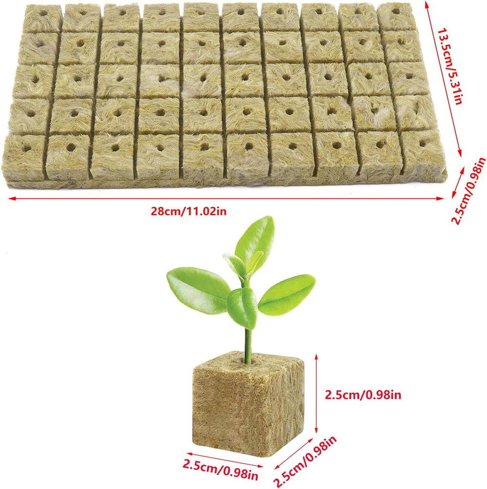 50 Piezas Estera de Cultivo de Lana Mineral, Cubo de Lana Mineral, Aislamiento de Lana Mineral, Estera de Cultivo de Lana Mineral con Tijeras y Guantes para Cultivo sin Suelo, Hidroponía y Trasplante